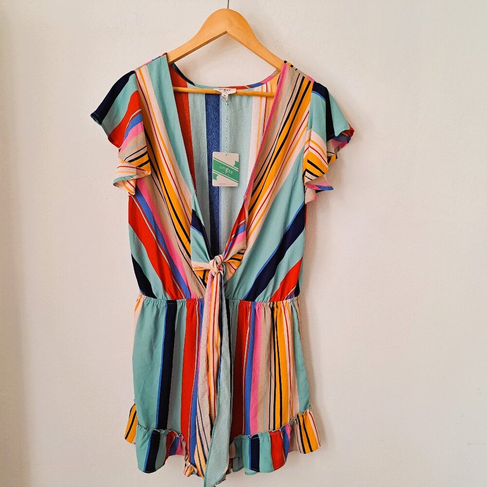 Umgee USA Women's Shorts Romper Stripes Multicolor Size Medium  NWT